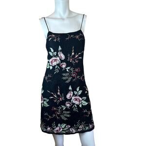 ASTR The Label Black Pink Floral Embroidered Lace Slip Mini Dress sz S